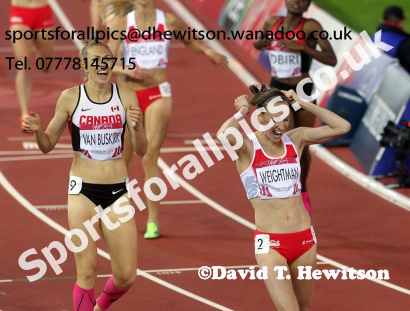 Laura Weightman (England) celebrates finishing 2nd in the 1500 metres, 2014 Commonwealth Games, Glasgow. Photo: David T. Hewitson/Sports for All Pics